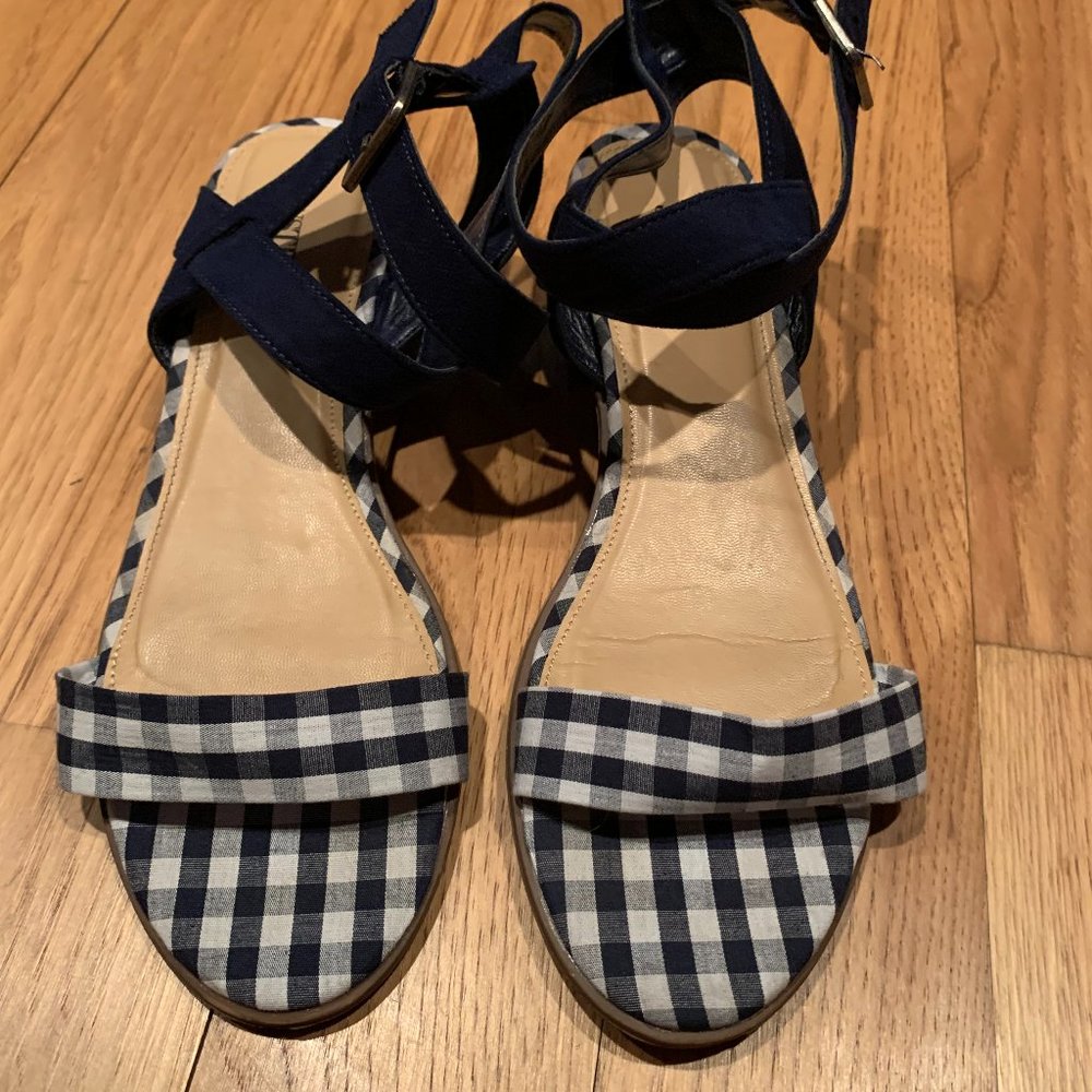 Justfab Blue and White Gingham Check Ankle Strap Sandals - Size 9